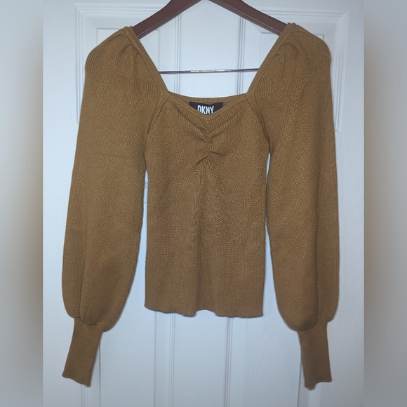 NWT DKNY Sweetheart Neck Rib Sweater Color Roasted Pecan. Size XXS - Picture 2 of 5